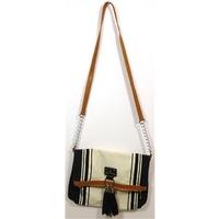 river island black white and tan striped bag