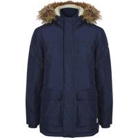 ridgecrest fur trim hooded parka coat in midnight blue tokyo laundry