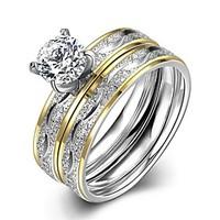 Ring Engagement Ring Stainless Steel Zircon Gold Plated Fashion Golden Jewelry Wedding Party Daily Casual Sports 1pc