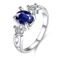 Ring Daily Casual Jewelry Zircon Copper Silver Plated Glass Ring 1pc, 7 8 Blue