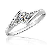 Ring Imitation Diamond Love Elegant Zircon Cubic Zirconia Platinum Plated Round Silver Jewelry For Wedding Party Birthday Engagement Daily