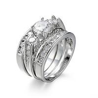 Ring Engagement Ring Set AAA Cubic Zirconia Imitation Diamond Elegant Zircon Cubic Zirconia Steel White Jewelry ForWedding Anniversary