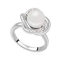 ring pearl alloy flower natural white black dark blue gray bronze jewe ...