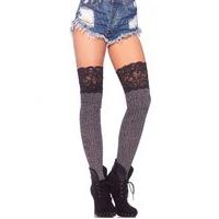 Ribbed Knit Over The Knee Slouch Lace Top Socks - Size: One Size