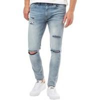 Ringspun Mens Hercules Super Skinny Fit Jeans With Rips Light Blue