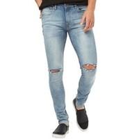Ringspun Mens Apollo Super Skinny Fit Jeans With Rips Light Blue
