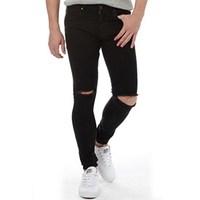 Ringspun Mens Apollo Super Skinny Fit Jeans With Rips Black