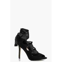 Ribbon Lace Up Peeptoe Courts - black