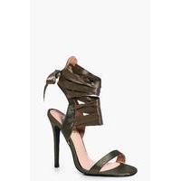 Ribbon Lace Tie Sandal - khaki