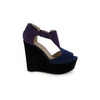 Rio T Bar Platform Wedge Shoes In Purple