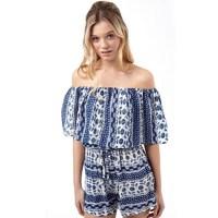 Ribbon Womens Printed Playsuit Blue/White