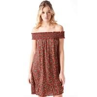 ribbon womens printed off the shoulder dress multi