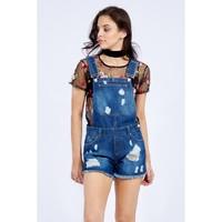 RIPPED SHORT DUNGAREE