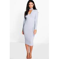 ribbed choker midi dress grey