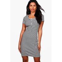 Ribbed Button Front Bodycon Dress - black