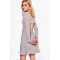 Rib Cross Back Skater Dress - grey