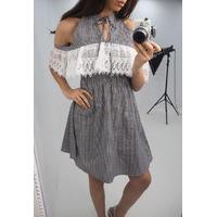 Rianne Black gingham crochet cold shoulder dress