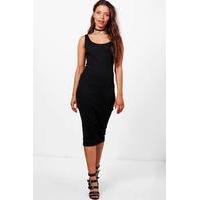 ribbed jersey midi dress black