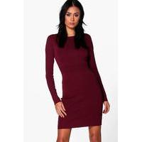 Ribbed Detail Knitted Bodycon Dress - wine