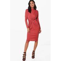rib knot front bodycon dress antique rose