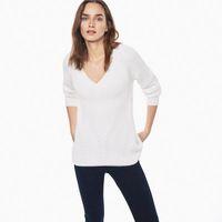 ribbed cotton v neck jumper white