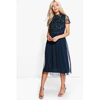 Rita Embellished Midi Dress - navy