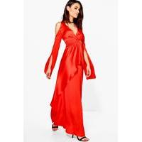 Ria Satin Cold Shoulder Maxi Dress - red orange