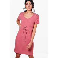 Rib Knit Corset T-Shirt Dress - rose