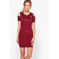 Ribbed Cut Out Bodycon Dress - berry