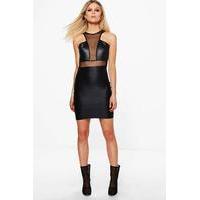 riley mesh panel pu dress black