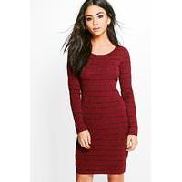 Ribbed Long Sleeve Bodycon Knit Dress - wine