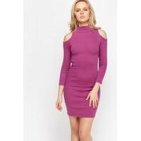 ribbed cold shoulder bodycon dress