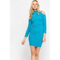 ribbed cold shoulder bodycon dress