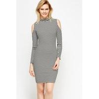 ribbed striped high neck dress