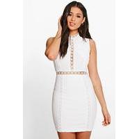 Ria Crochet Lace Panelled Bodycon Dress - white