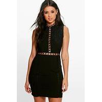 Ria Crochet Lace Panelled Bodycon Dress - black