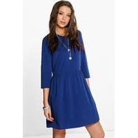 Ria Long Sleeve Drop Hem Woven Dress - blue