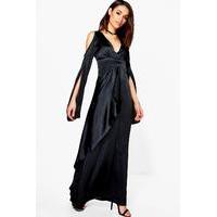 Ria Satin Cold Shoulder Maxi Dress - black