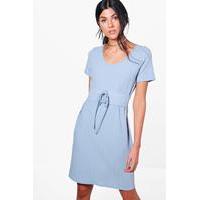 rib knit corset t shirt dress pale blue