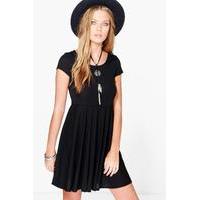 rib basic skater dress black