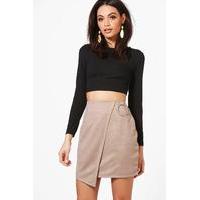 Ring Detail Suedette Asymetric Mini Skirt - taupe