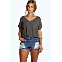 Ripped Denim Shorts - indigo