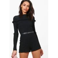 Ribbed Ruffle Playsuit - black