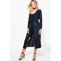 Ring Detail Slinky Maxi Trench - black