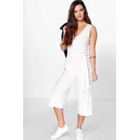 Ribbed Culotte Self Belt Jumpsuit - ivory