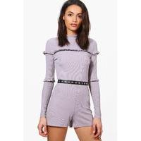 Ribbed Ruffle Playsuit - grey