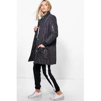 Rib Collar Longline Bomber - black