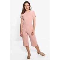 Ribbed Capped Sleeve Culotte Jumpsuit - blush