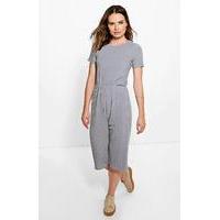 Ribbed Capped Sleeve Culotte Jumpsuit - silver