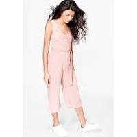 Ribbed Culotte Self Belt Jumpsuit - blush